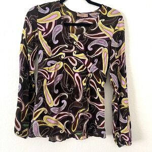 Vtg 90s Y2K Baby Doll i.e. Sz S 100% Silk Women's Retro Paisley Textured Blouse